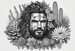Lobo ,  cactos e árvore da vida por do sol tattoo idea