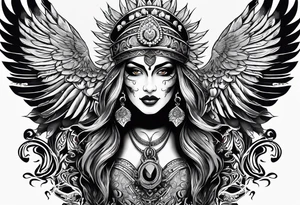 kali, goddess pirate, pachamama, warrior, skull, lotus, wing, eagle tattoo idea