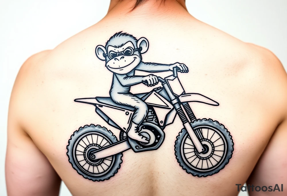 Cartoon monkey on an orange dirtbike tattoo idea