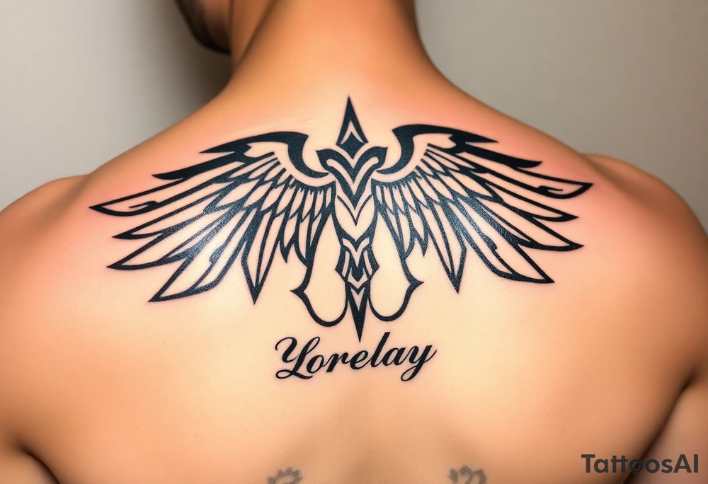 Crea un diseño significativo sobre la cultura egipcia y que tenga el nombre escrito por de bajo del diseño el nombre de mi hermana Lorelay para la parte baja del bíceps tattoo idea