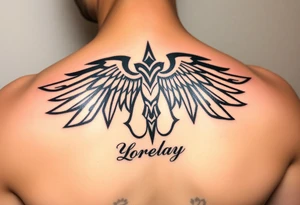 Crea un diseño significativo sobre la cultura egipcia y que tenga el nombre escrito por de bajo del diseño el nombre de mi hermana Lorelay para la parte baja del bíceps tattoo idea