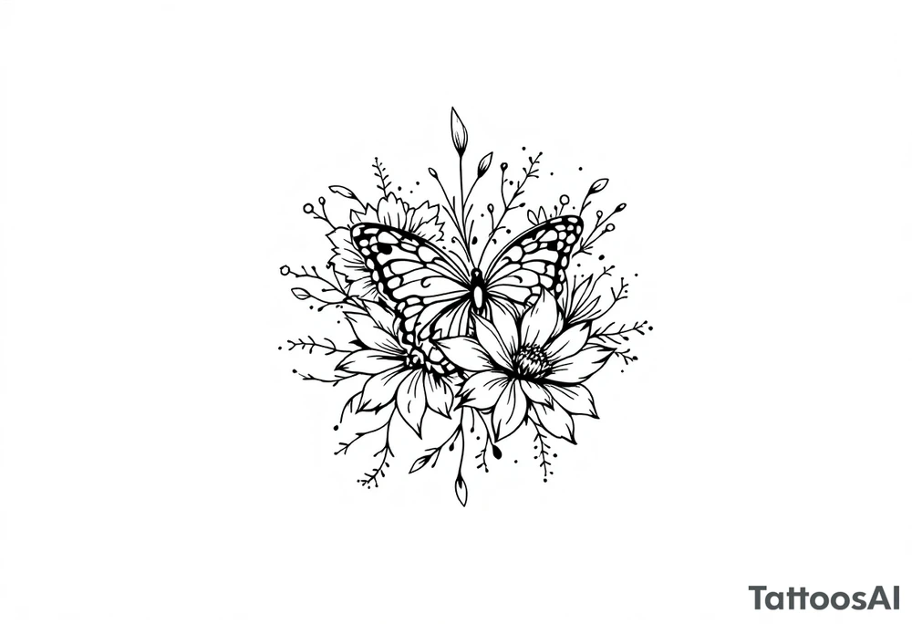 flowers, heart and butterfly tattoo idea