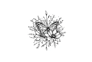 flowers, heart and butterfly tattoo idea
