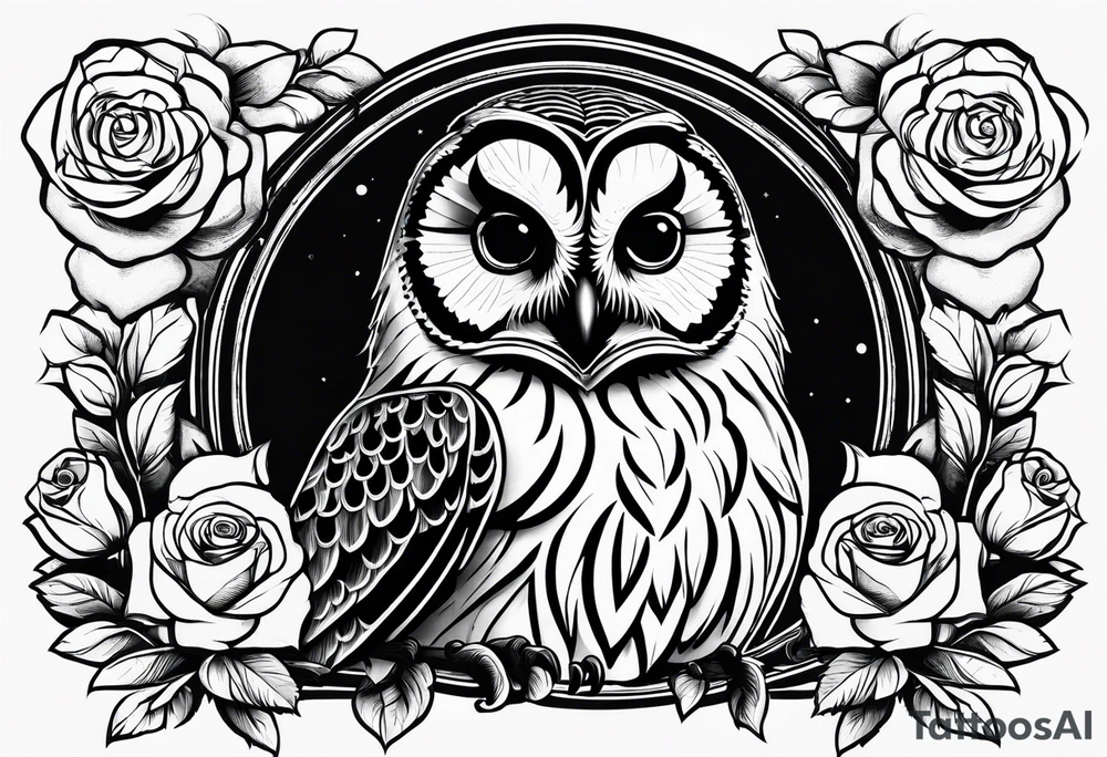 Barred owl with a single rose tattoo idea