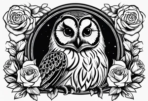 Barred owl with a single rose tattoo idea