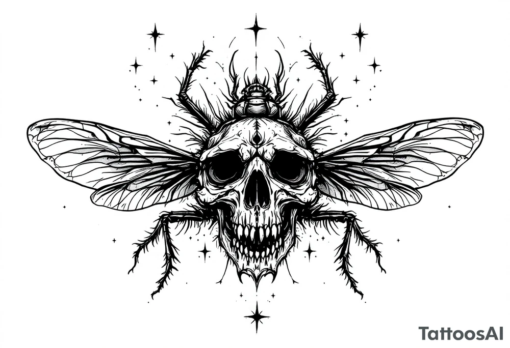 skull flies bug weird tattoo idea