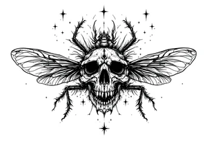 skull flies bug weird tattoo idea