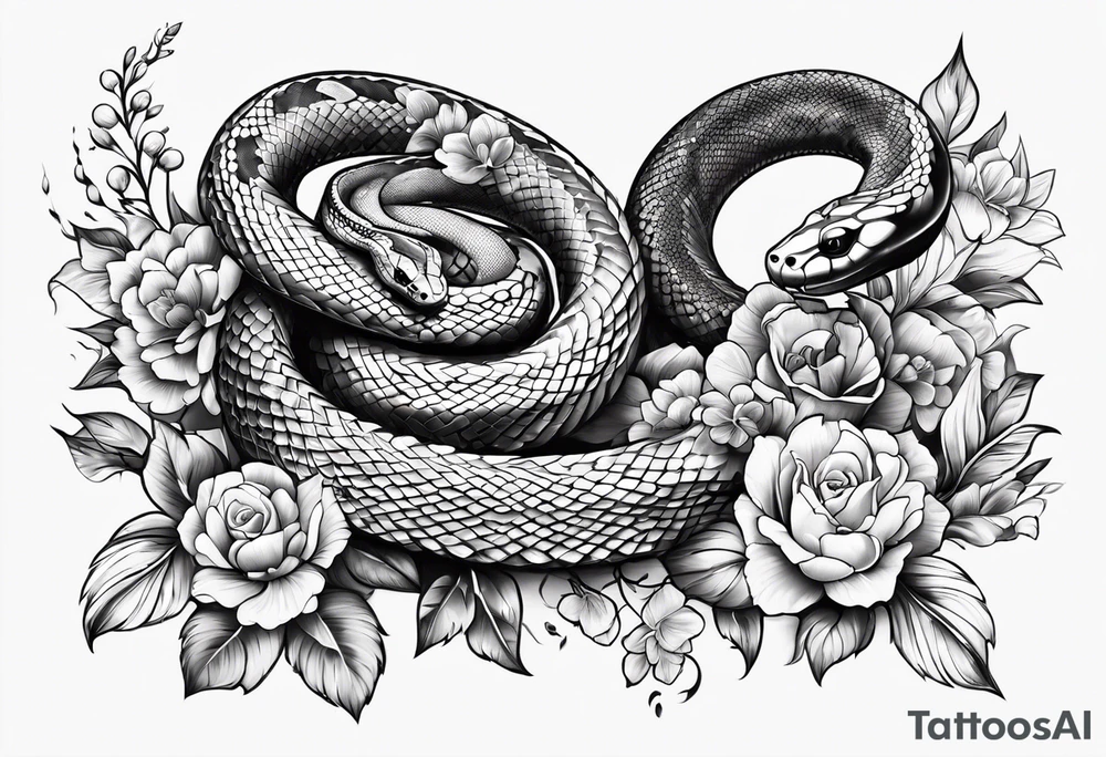 Snake with cross and flowers tattoo idea