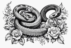 Snake with cross and flowers tattoo idea