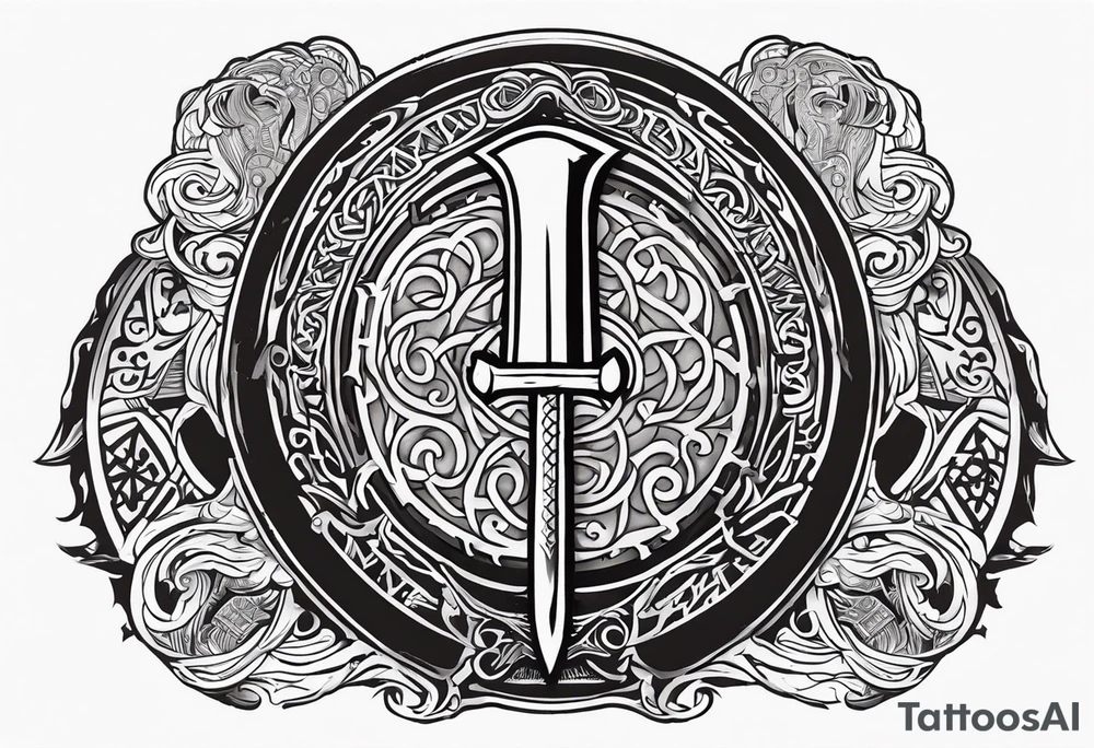 Valhalla viking gods shield hatchet sword tattoo idea