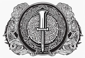 Valhalla viking gods shield hatchet sword tattoo idea