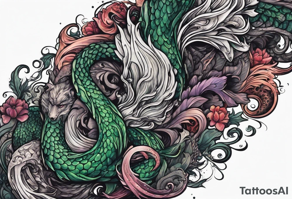 Cthulhu wrap around arm sleeve with other eldritch beasts tattoo idea