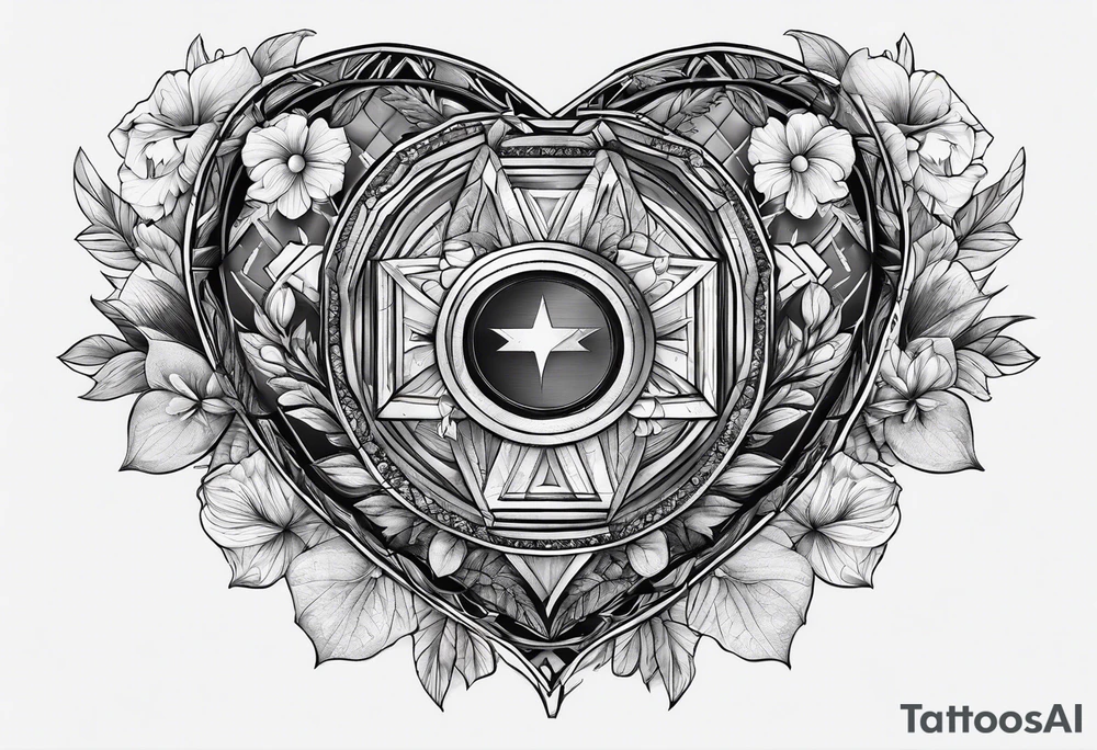 hexagon chest heart tattoo idea