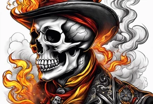 Mage orange yellow red inhaling smoke skull showing through skin tattoo idea
