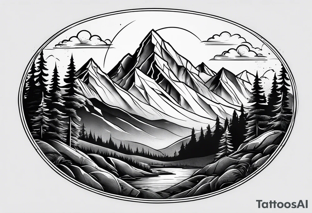 Mountain range with sunshine tattoo idea