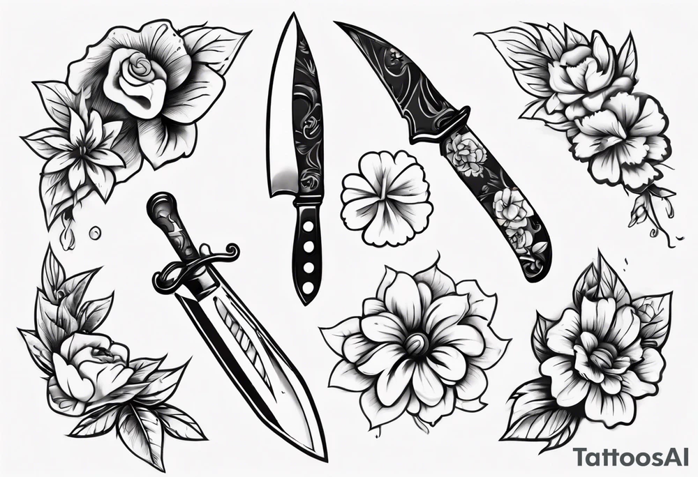 A knife stuck in a flower tattoo idea