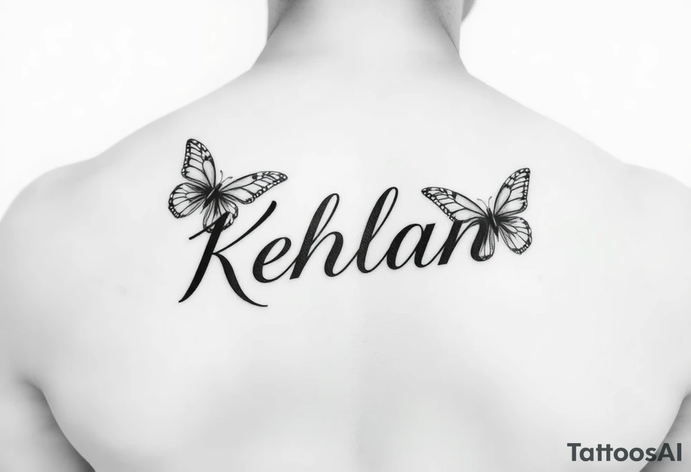 the name kehlani with butterflies on chest tattoo idea