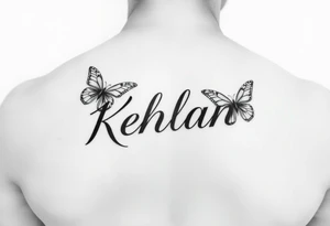 the name kehlani with butterflies on chest tattoo idea