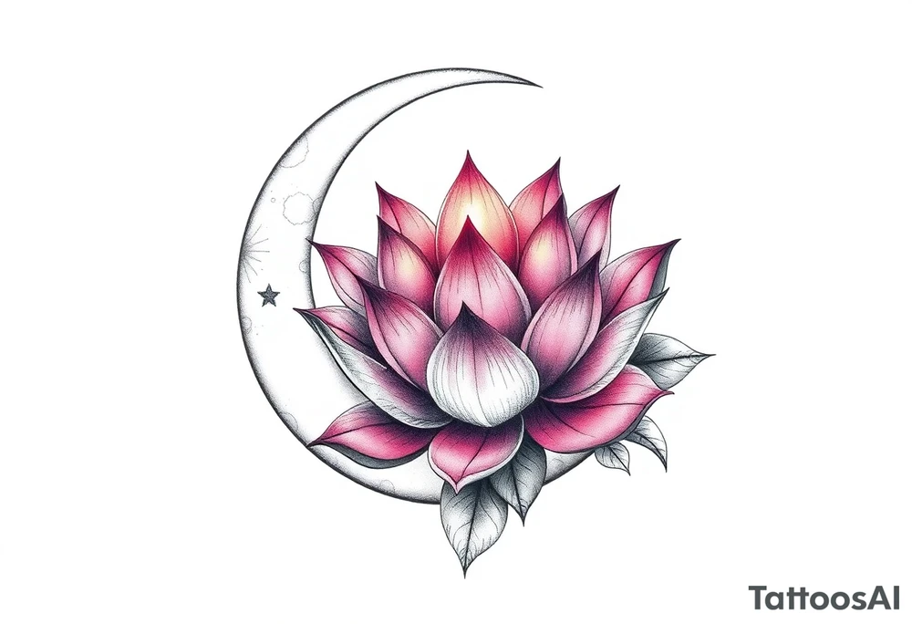 crescent floral moon with lotus flower glowing tattoo idea