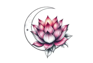 crescent floral moon with lotus flower glowing tattoo idea