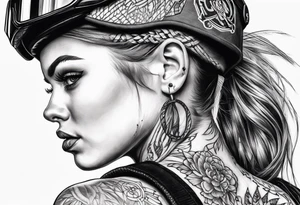Bikergirl mit geflochtenen zöpfen tattoo idea
