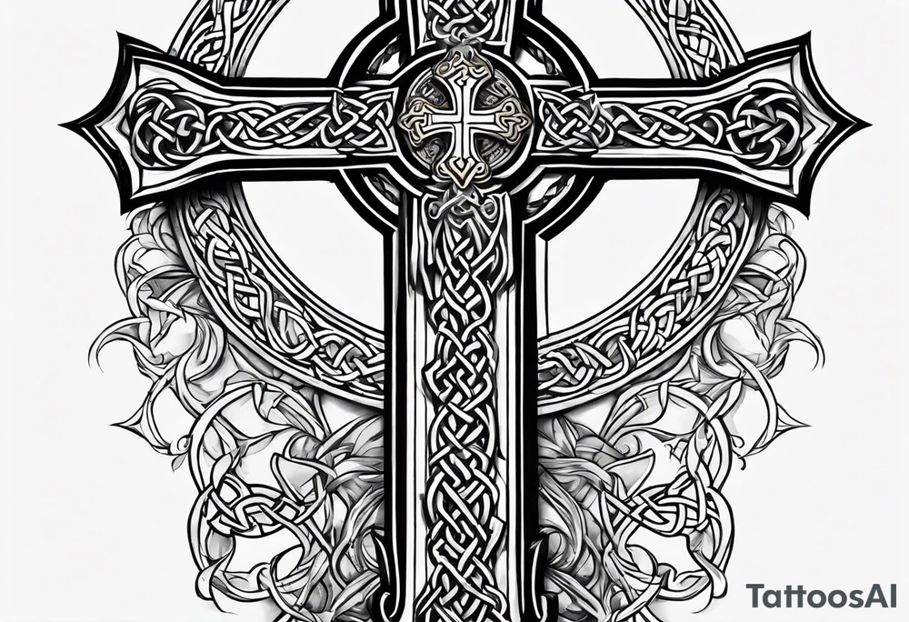A stone Celtic cross, standing solemnly tattoo idea