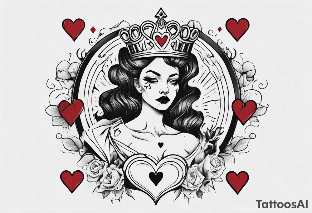sexy queen of hearts with no eyes tattoo idea