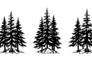 Coniferous forest trees in black and gray tattoo sleeve tattoo idea