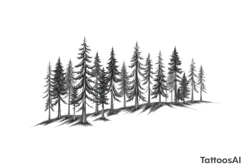 Needle forest with black and gray trees tattoo idea