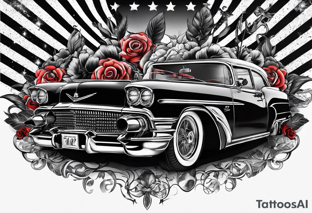 Rich life, skull, car meets, all mixed together tattoo idea Rich life, skull, car meets, all mixed together tattoo idea