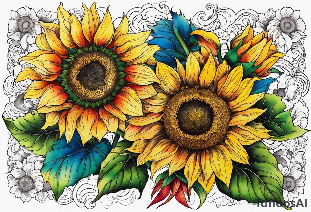 Sunflowers and lots of color tattoo idea