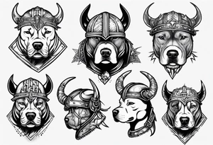Pitbull wearing a viking helmet tattoo idea