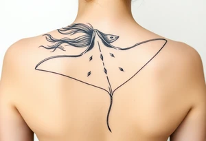 Freediving Woman whole Body with a mobula ray in the Open sea tattoo idea
