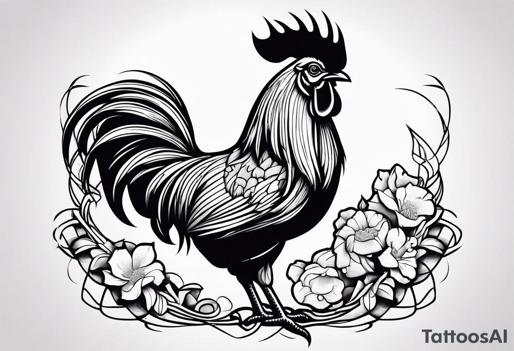 Buff rooster cartoon chopping crabs tattoo idea