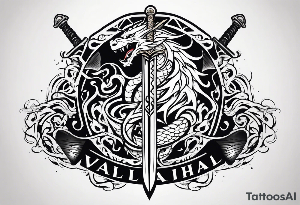 Valhalla  dragon sword symbol tattoo idea