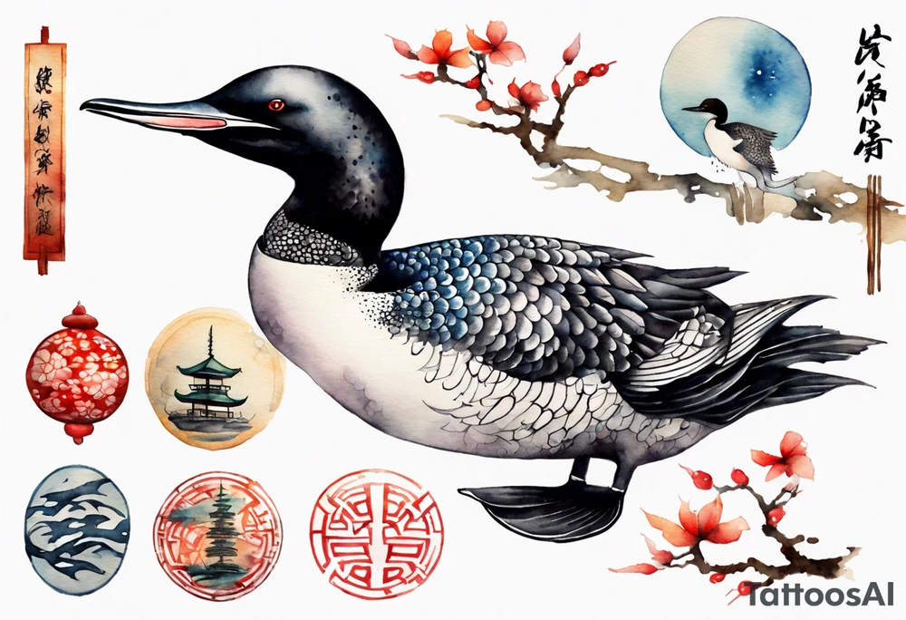 watercolor of an ancient loon tattoo idea