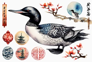 watercolor of an ancient loon tattoo idea