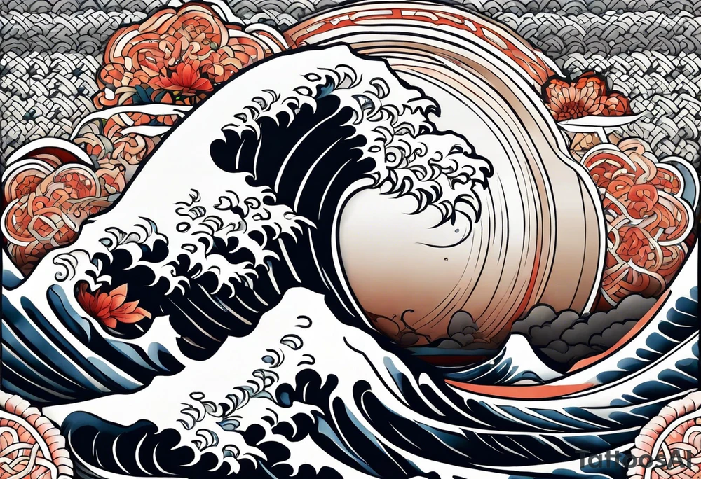 celtic pattern in the negative space japanese wave.  . clouds tattoo idea