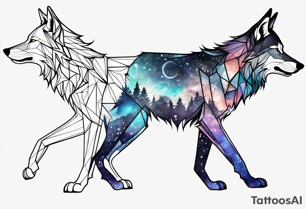 Constellation, two animal wolf, géométric tattoo idea