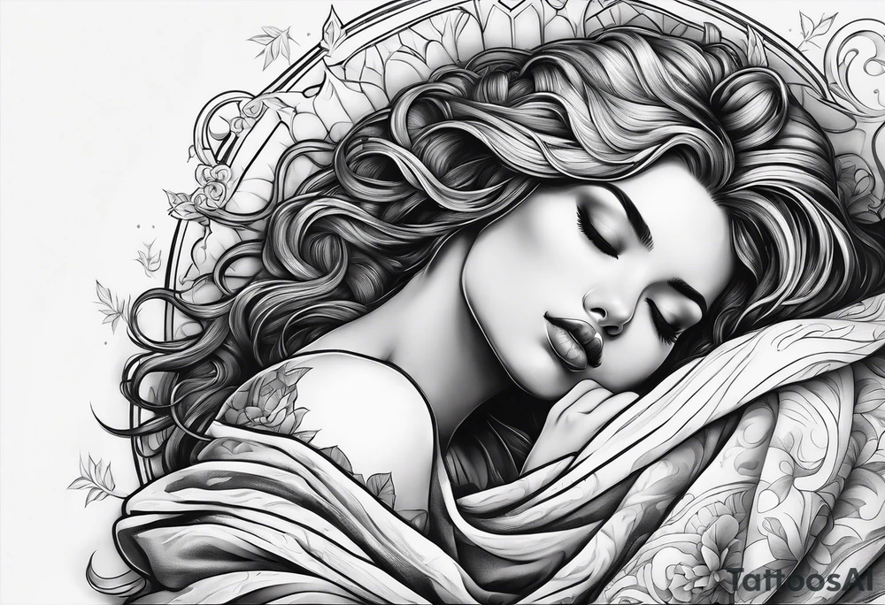 full body girl sleeping in blanket tattoo idea