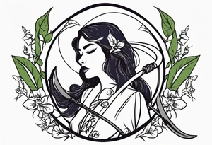 cute feminine deatg with scythe and nightshade tattoo idea