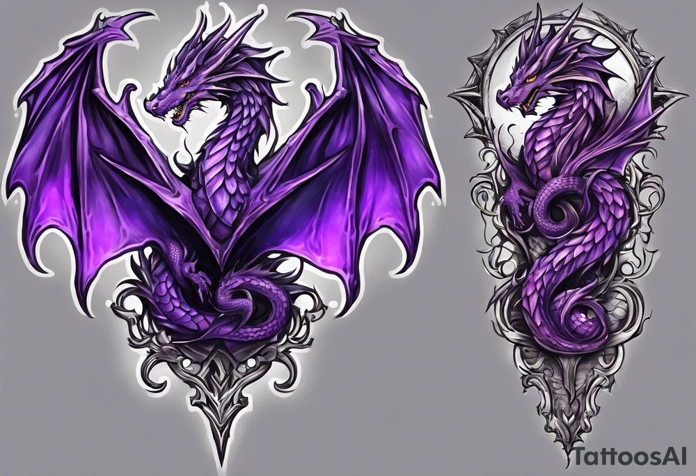 Purple eldritch dragon arm sleeve tattoo idea