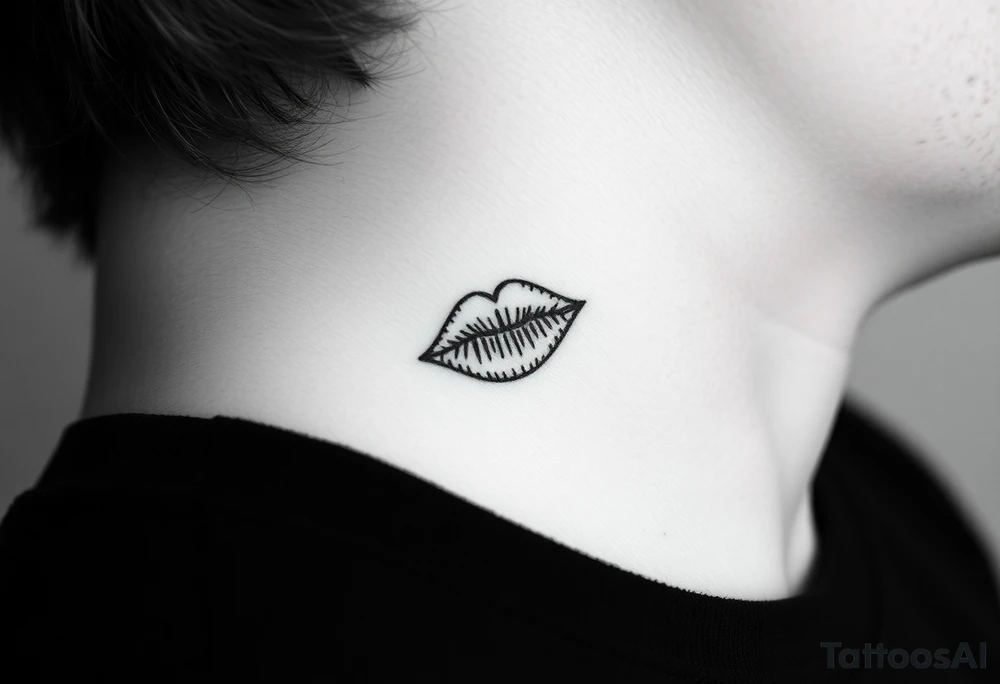 kiss mark tattooed on the neck with the initials lrs beside it tattoo idea