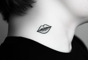 kiss mark tattooed on the neck with the initials lrs beside it tattoo idea