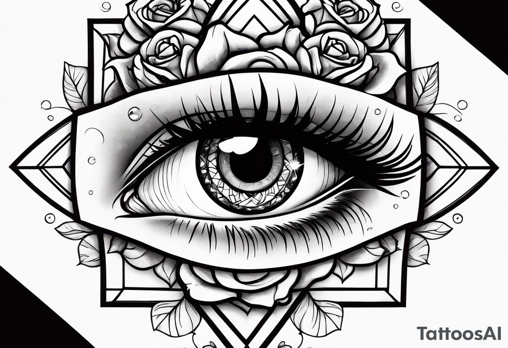 eye with roses around tattoo idea