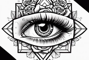 eye with roses around tattoo idea