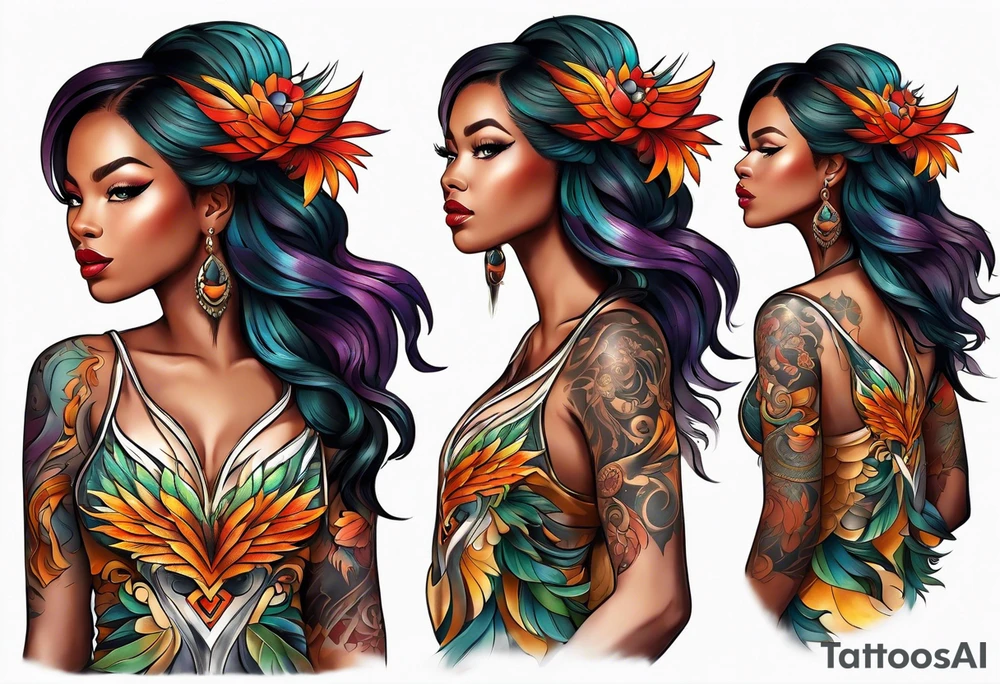 Black woman phoenix tattoo idea