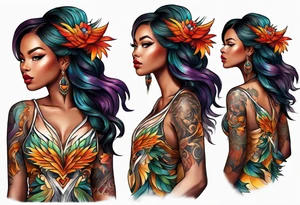 Black woman phoenix tattoo idea