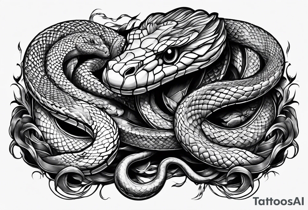 Two snakes fighting tattoo idea