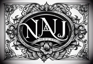 The initials N.A.J.E. in edwardian script surrounded by symmetrical smoke and simple design tattoo idea